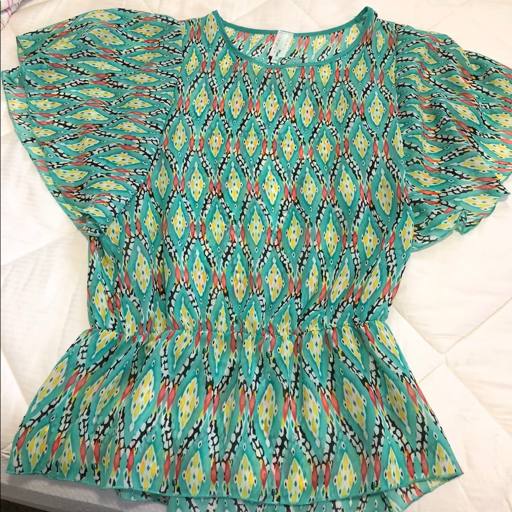 Mint green patterned blouse